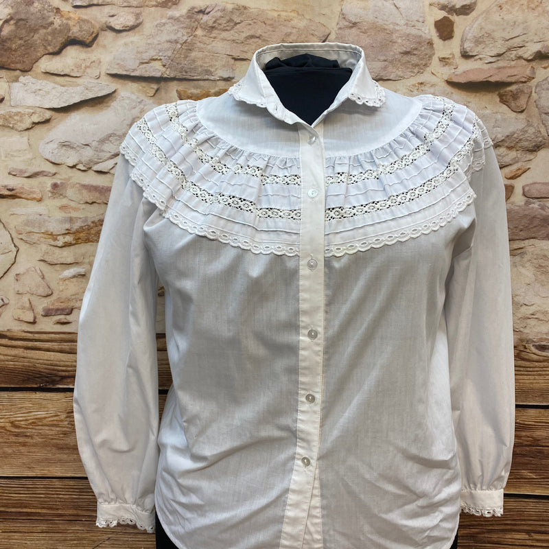 Vintage Bluse mit Spitzenbesatz, Weiß – Größe 46