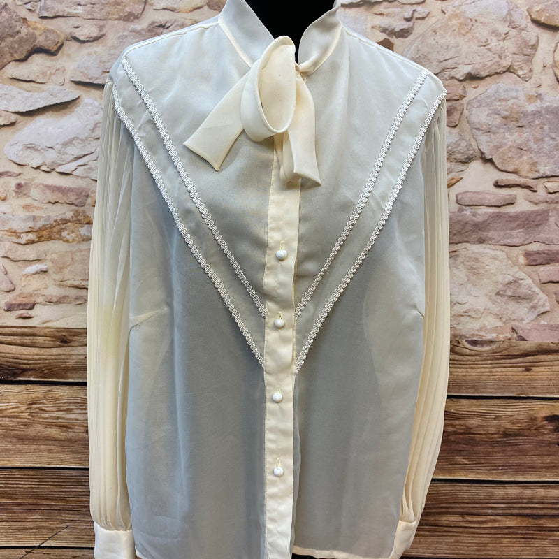 Vintage-Schluppenbluse mit Perlendetail in Elfenbein, Größe XL