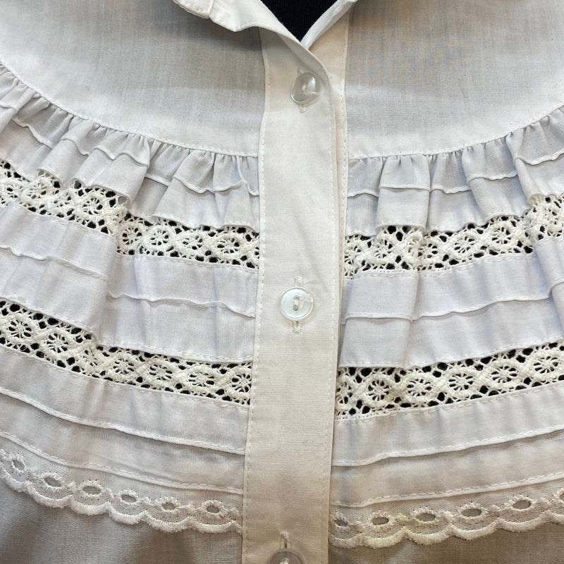 Vintage Bluse mit Spitzenbesatz, Weiß – Größe 46