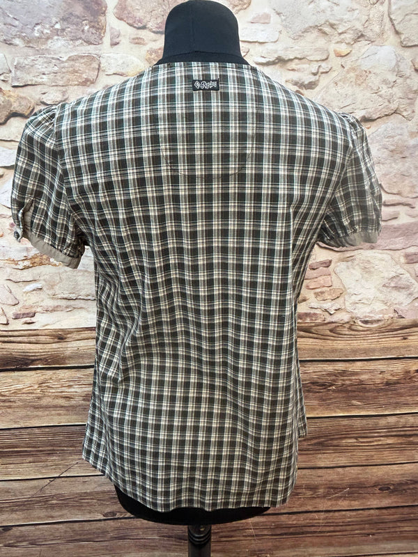 Vintage-Bluse kariert braun/beige Gr. 38