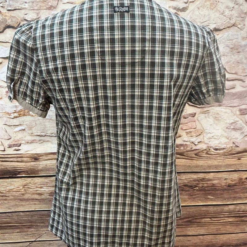 Vintage-Bluse kariert braun/beige Gr. 38