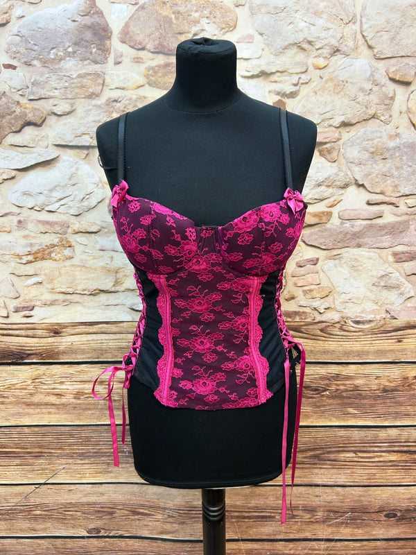 Charmante Corsage in Pink und Schwarz - Größe 80B