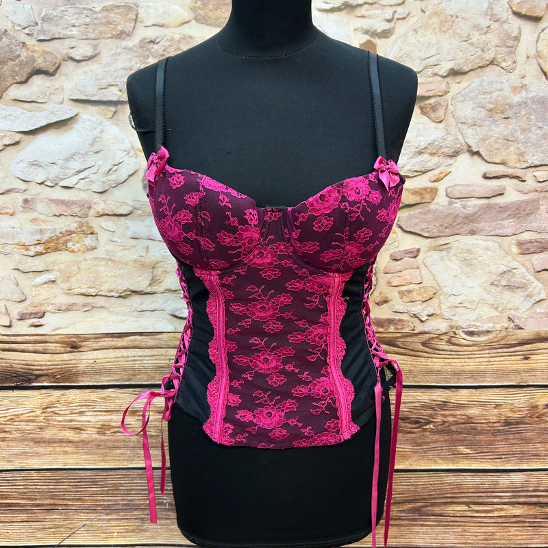 Charmante Corsage in Pink und Schwarz - Größe 80B