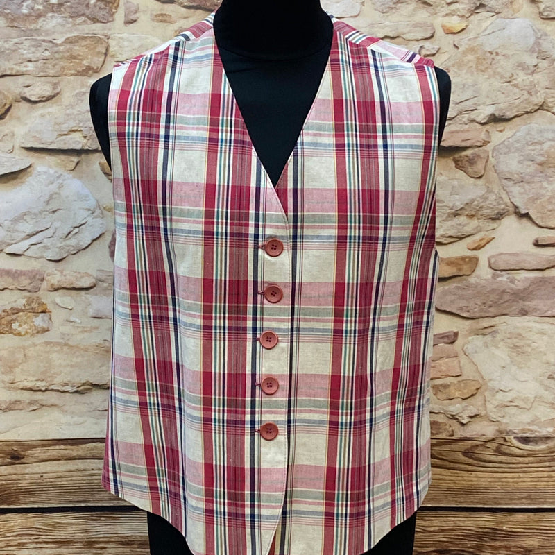 Karierte Damen-Weste Vintage Rot-, Blau-, und Beigetöne, Größe 42
