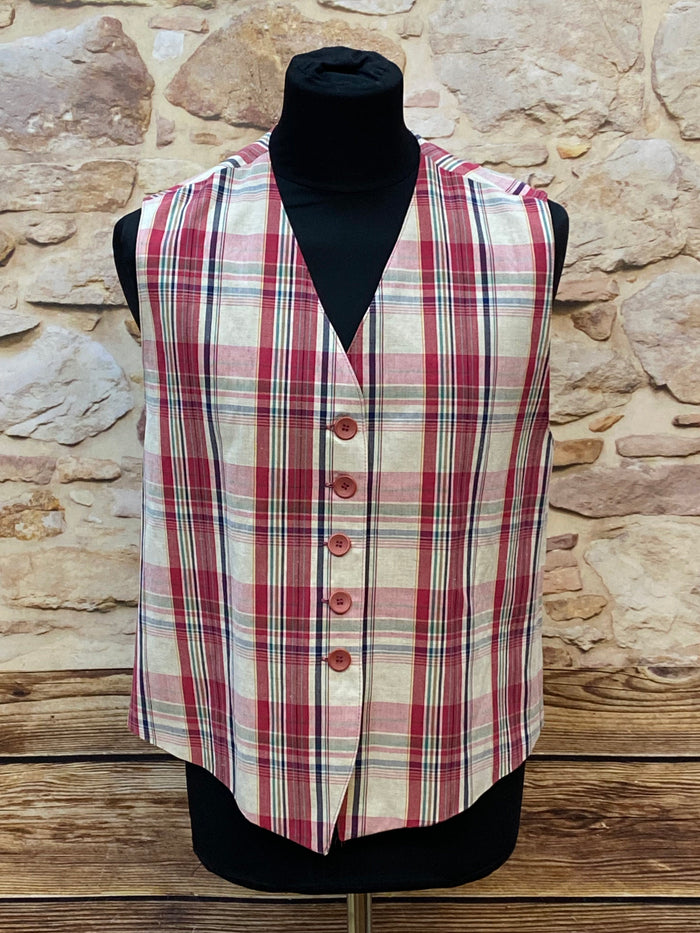 Karierte Damen-Weste Vintage Rot-, Blau-, und Beigetöne, Größe 42