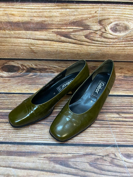 Elegante Vintage Damenschuhe Pumps von Gabor olivegrün Gr.39