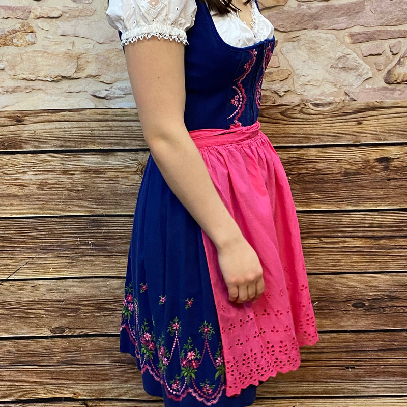 Dunkelblaues Vintage Dirndl mit rosa Schürze Gr.36