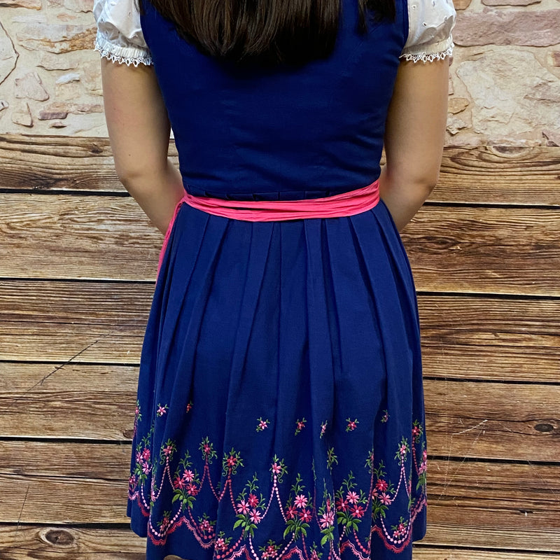 Dunkelblaues Vintage Dirndl mit rosa Schürze Gr.36