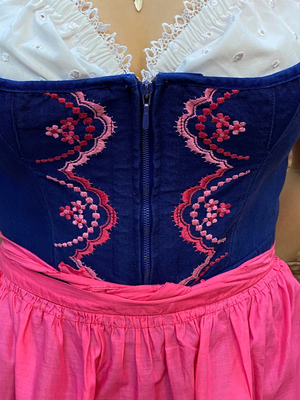 Dunkelblaues Vintage Dirndl mit rosa Schürze Gr.36