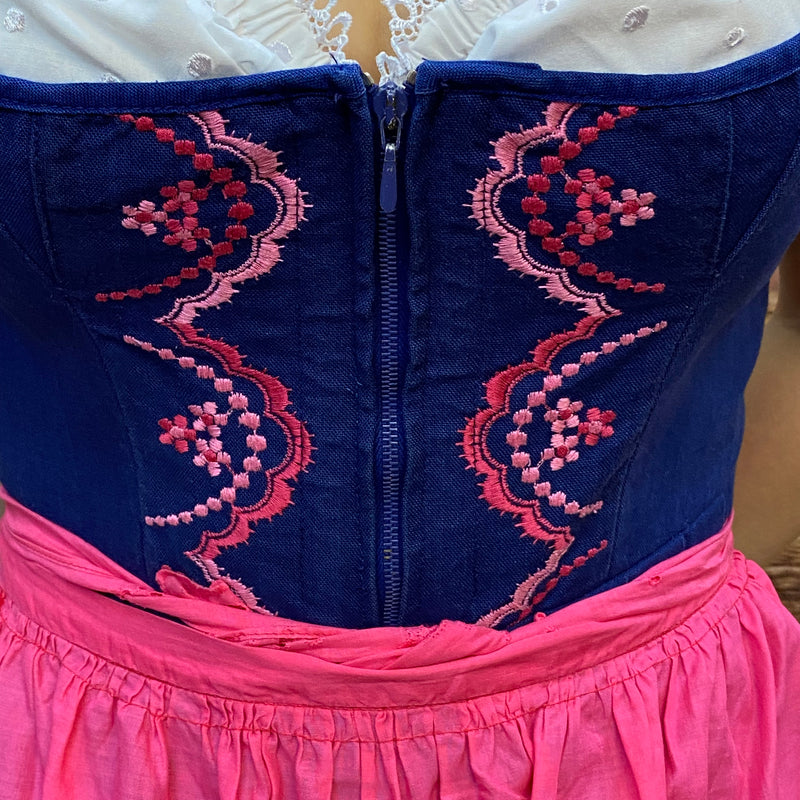 Dunkelblaues Vintage Dirndl mit rosa Schürze Gr.36