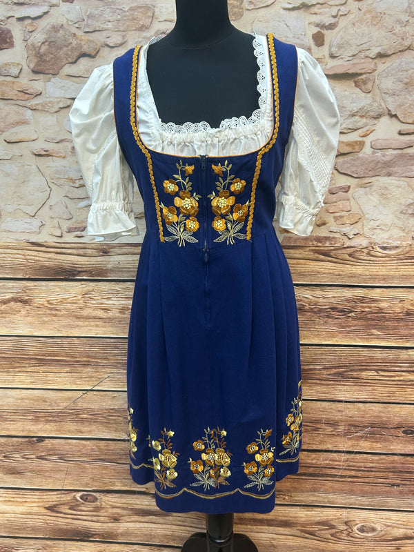 Vintage Dirndl 3-teilig | Gr. 42 – Blau & Gelb