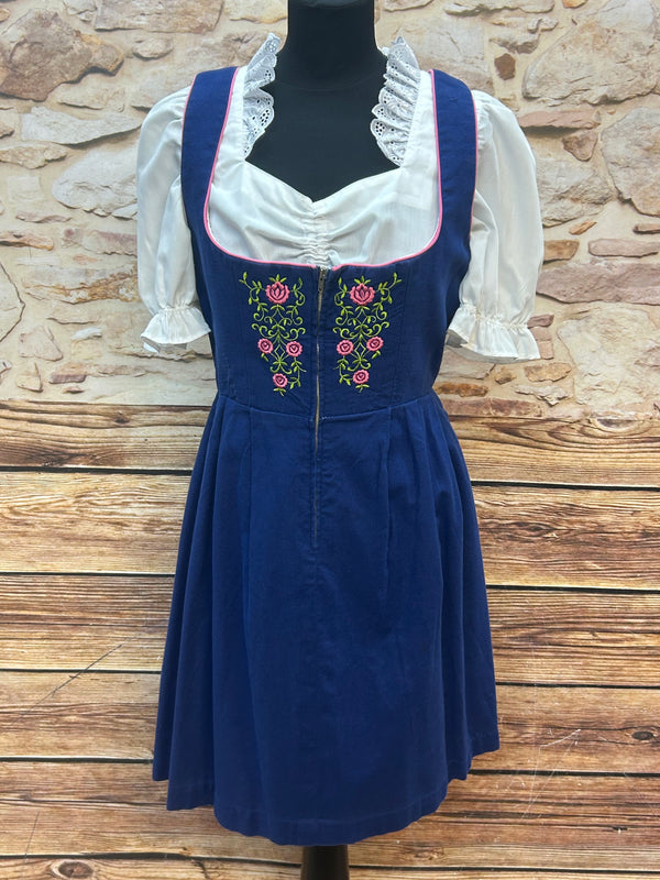 Vintage Dirndl 3-teilig | Gr. 42 – Blau, Pink & Grün