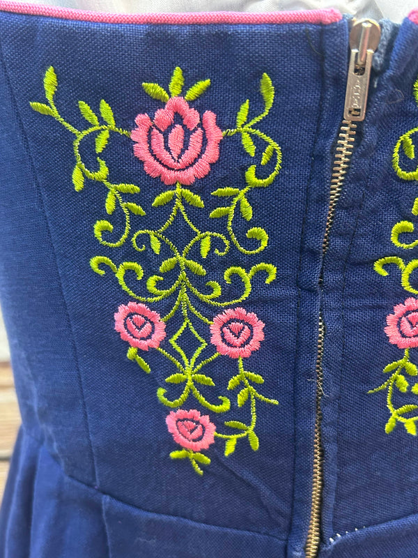Vintage Dirndl 3-teilig | Gr. 42 – Blau, Pink & Grün