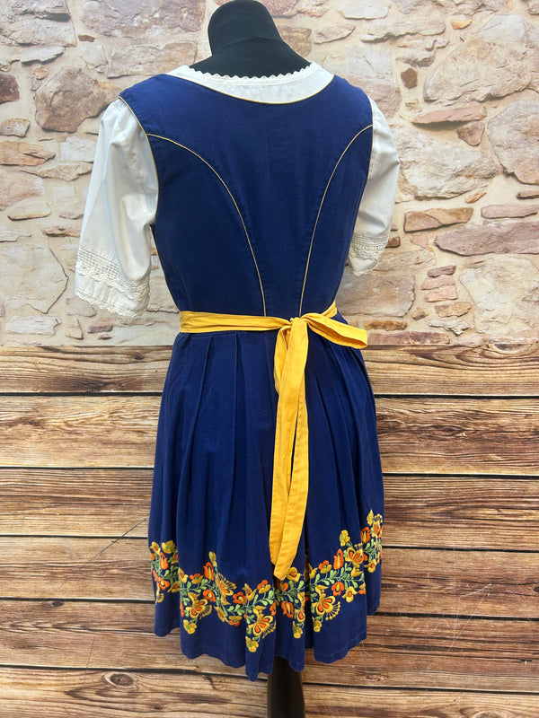 Vintage Dirndl 3-teilig, Stickerei | Gr. 38/40 – Blau & Gelb