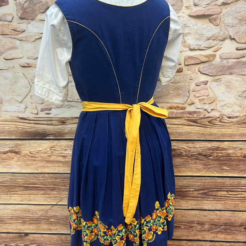 Vintage Dirndl 3-teilig, Stickerei | Gr. 38/40 – Blau & Gelb