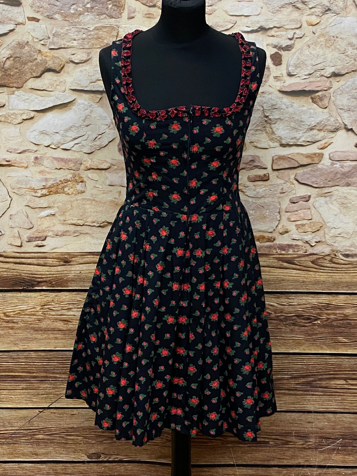 Robe de costume True Vintage Mini Dirndl d'Almsach floral noir, taille 34