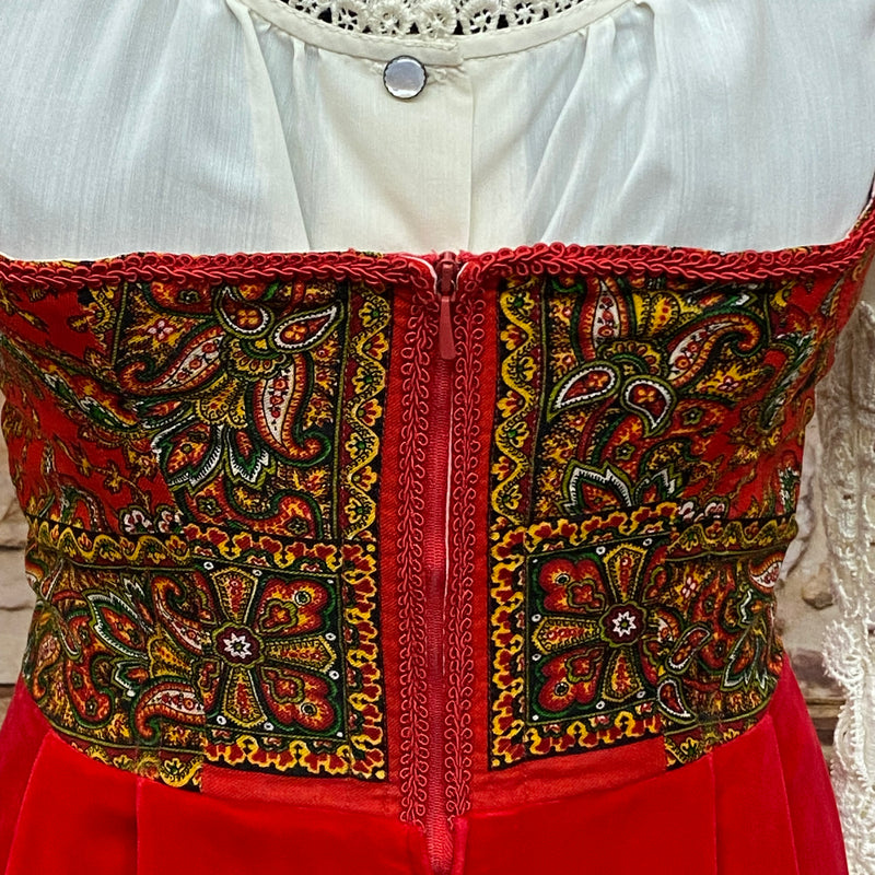 Vintage Trachtenkleid Wendelstein mit Schürze & Bluse – Größe 36 – Rot