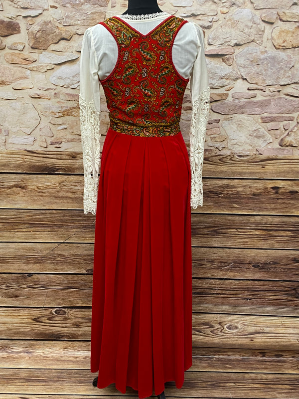 Vintage Trachtenkleid Wendelstein mit Schürze & Bluse – Größe 36 – Rot
