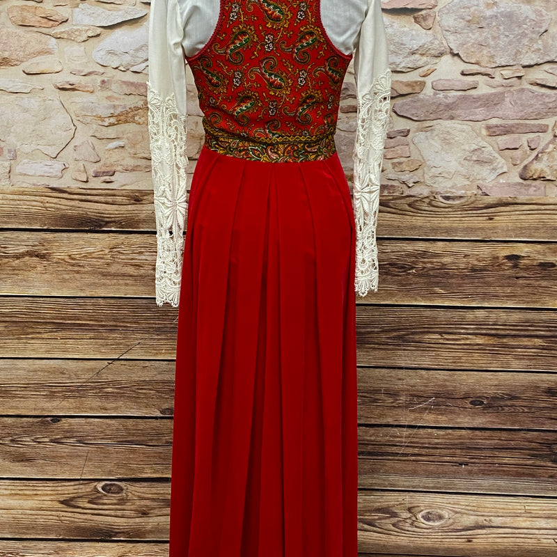 Vintage Trachtenkleid Wendelstein mit Schürze & Bluse – Größe 36 – Rot