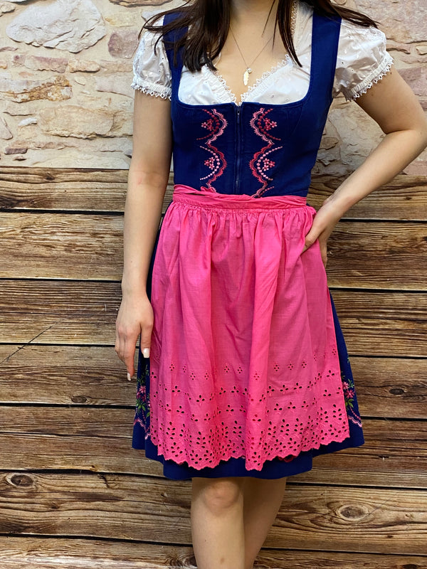 Dunkelblaues Vintage Dirndl mit rosa Schürze Gr.36, aus den 70er Jahre