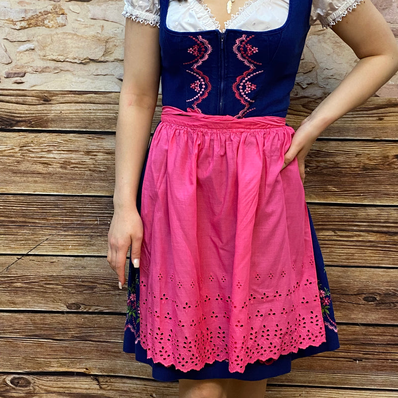 Dunkelblaues Vintage Dirndl mit rosa Schürze Gr.36, aus den 70er Jahre