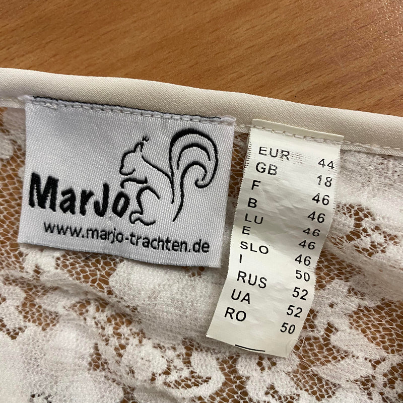 Dirndlbluse Spitze Weiß Gr. 44 – Hochwertige Trachtenbluse aus Spitze, kurze Ärmel