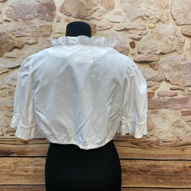 Vintage Dirndlbluse Edel Herz – Raffung, Rüschenkragen, Gr. 44 (fällt größer aus)