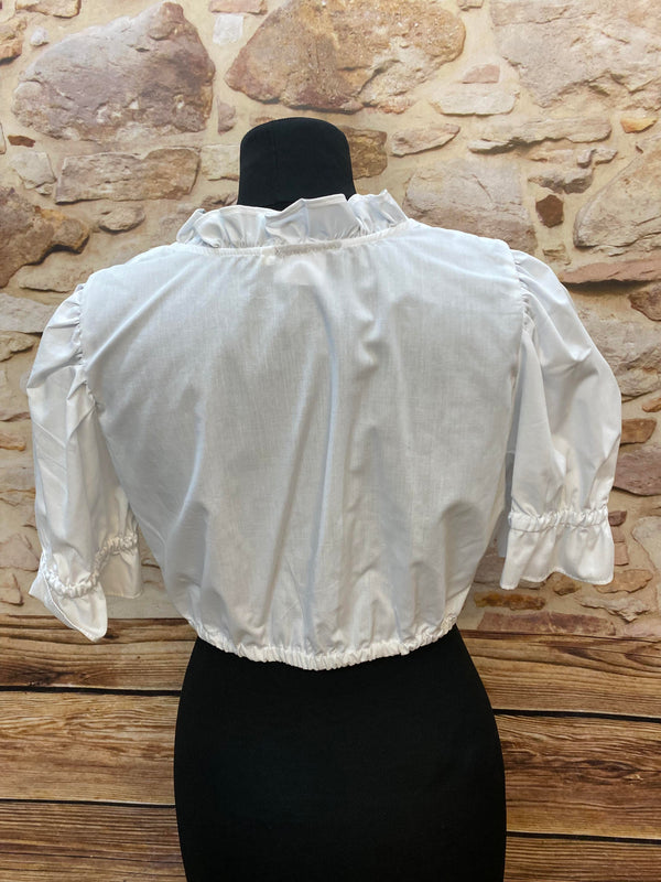 Vintage Dirndlbluse Weiß mit Rüschen – Gr. 42
