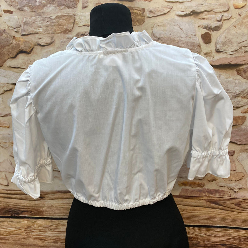 Vintage Dirndlbluse Weiß mit Rüschen – Gr. 42