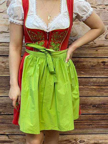 Vintage Dirnd rot mit grüner Schürze Gr.34 