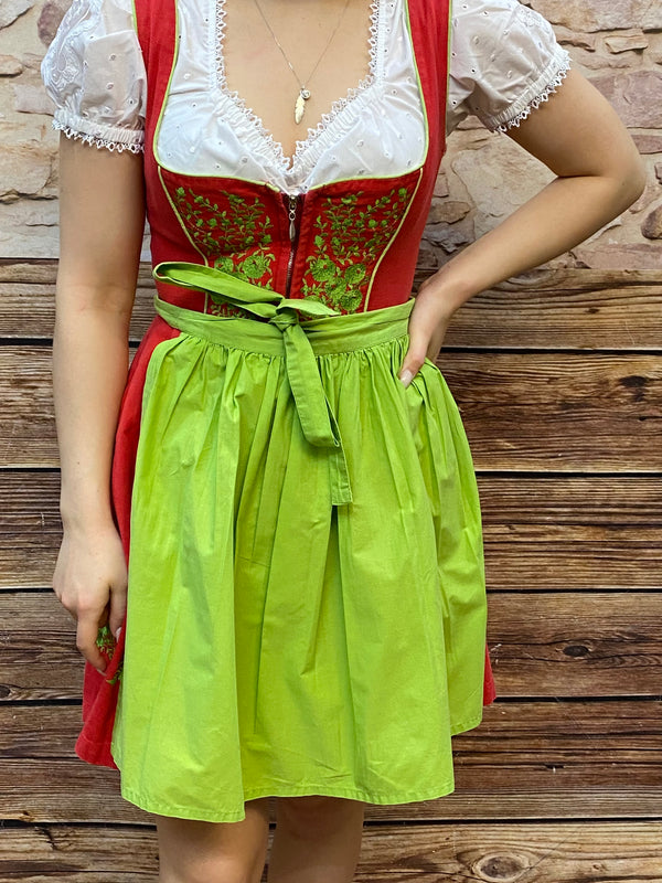 Vintage Dirnd rot mit grüner Schürze Gr.34 