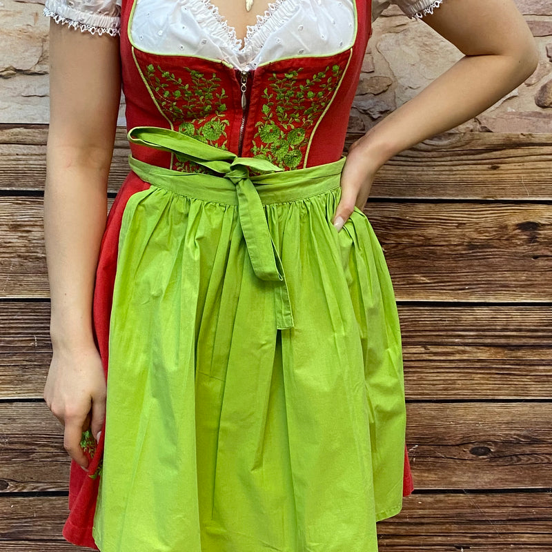 Vintage Dirnd rot mit grüner Schürze Gr.34 