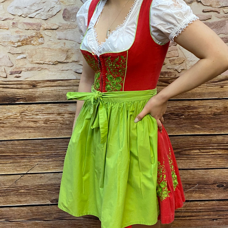 Vintage Dirnd rot mit grüner Schürze Gr.34