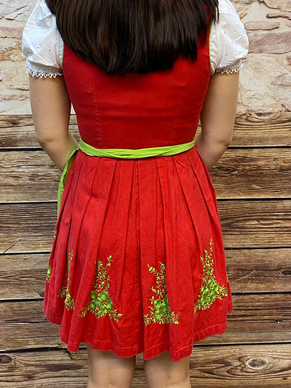 Vintage Dirnd rot mit grüner Schürze Gr.34