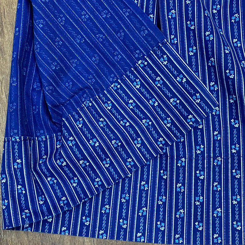 Dirndl-Schürze Damen – Blau mit weißen und hellblauen Blumenranken, 67 cm, Baumwolle, vintage