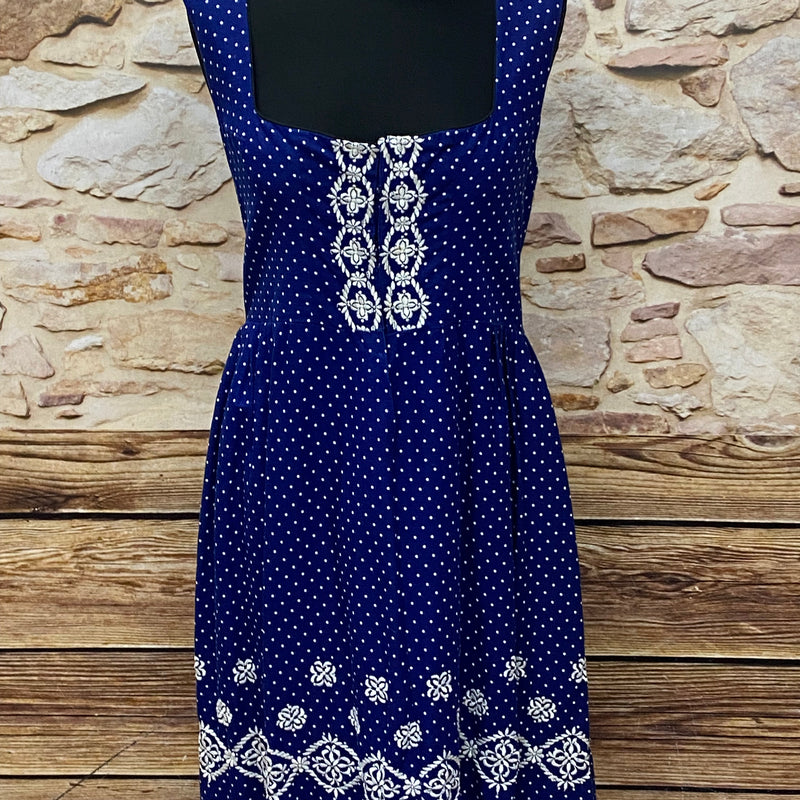 Blau weißes Balkonett Dirndl Secondhand Vintage Gr.46
