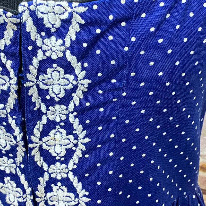 Vintage Dirndl Blau Weiß Balkonett Gr.46