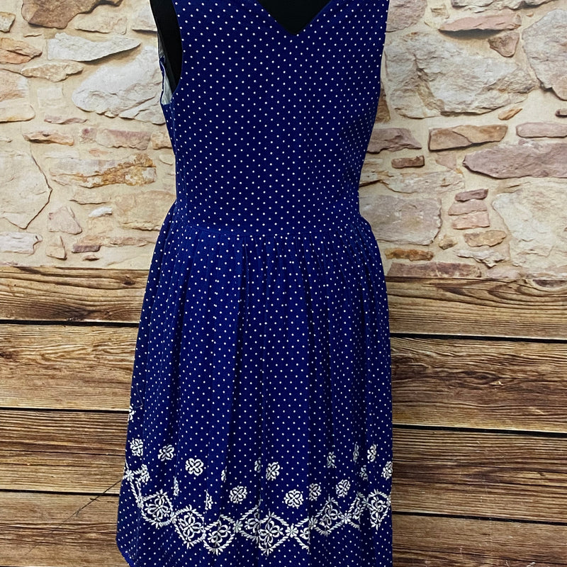 Vintage Dirndl Blau Weiß Balkonett Gr.46