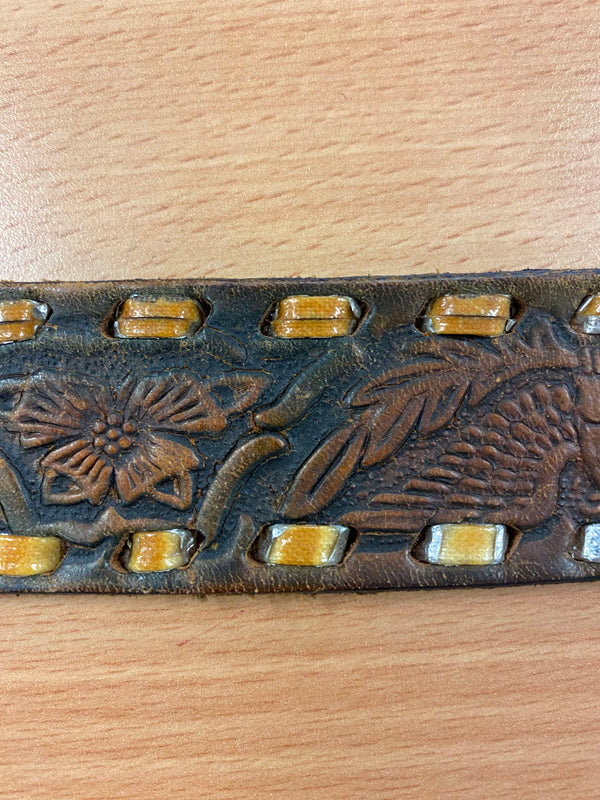 Vintage Leder-Gürtel mit Motorrad-Motivschnalle