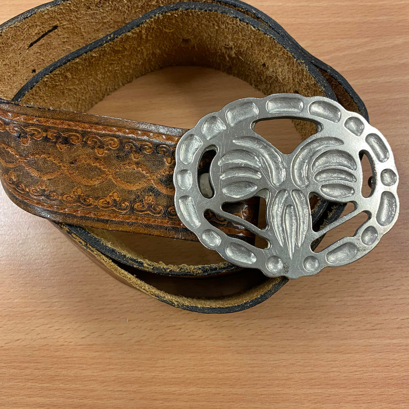 Vintage Leder-Gürtel mit barockem Metallverschluss