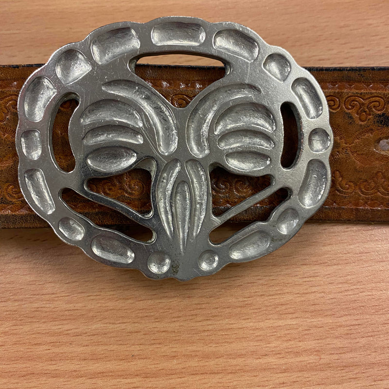 Vintage Leder-Gürtel mit barockem Metallverschluss