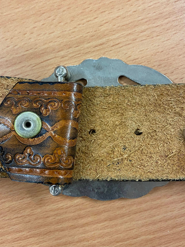 Vintage Leder-Gürtel mit barockem Metallverschluss