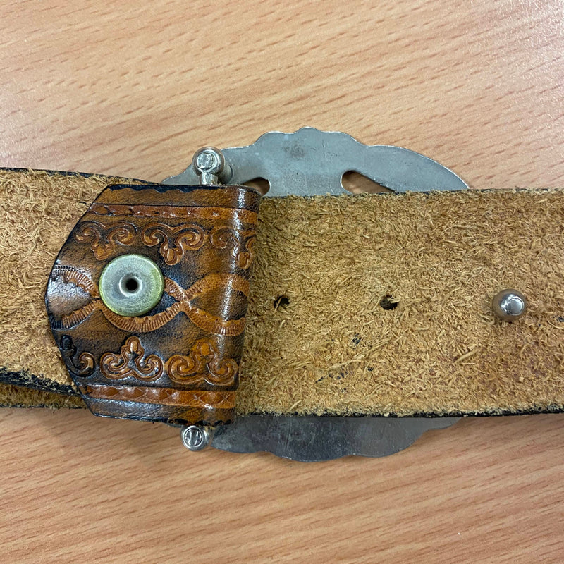 Vintage Leder-Gürtel mit barockem Metallverschluss