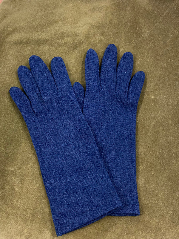 Elegante Kurze Damenlederhandschuhe in Dunkelblau – Größe M, Vintage