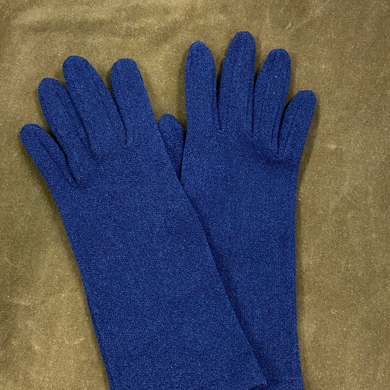 Elegante Kurze Damenlederhandschuhe in Dunkelblau – Größe M, Vintage