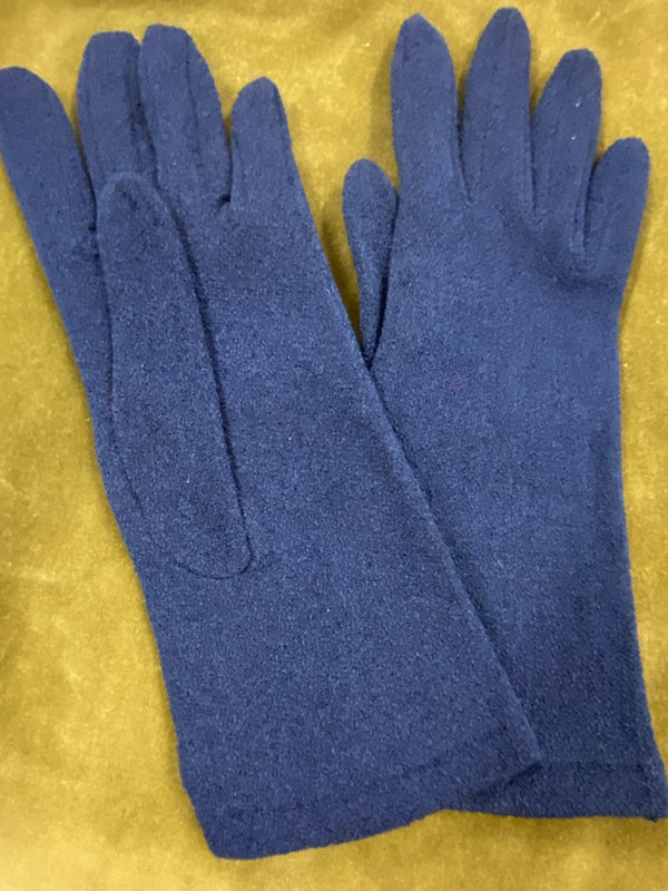 Elegante Kurze Damenlederhandschuhe in Dunkelblau – Größe M, Vintage