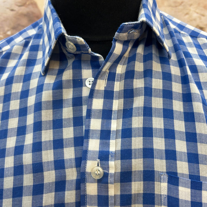 Vintage Herrenhemd kariert blau-weiß, Gr. 40