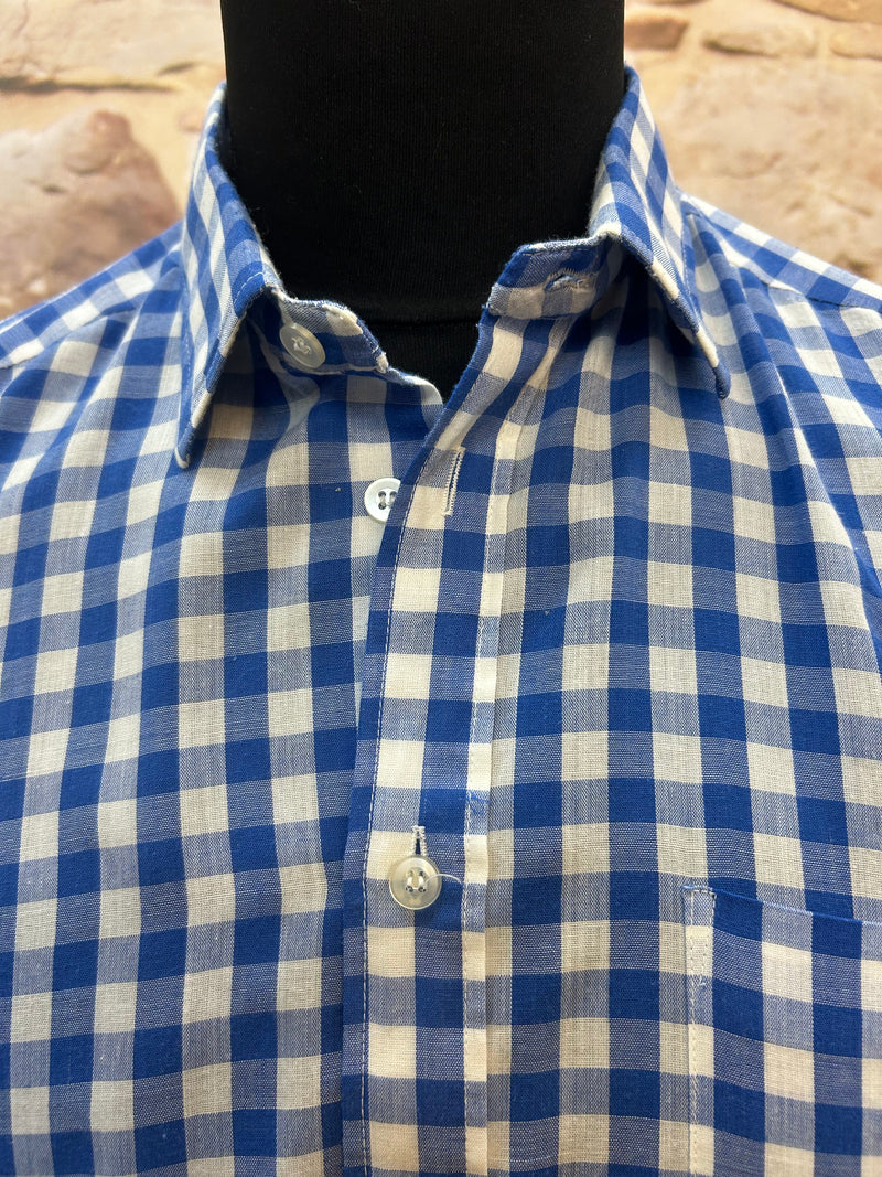 Vintage Herrenhemd kariert blau-weiß, Gr. 40