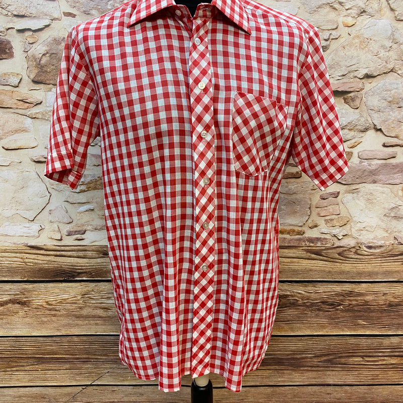 Kariertes Vintage Kurzarmhemd in Rot-Weiß