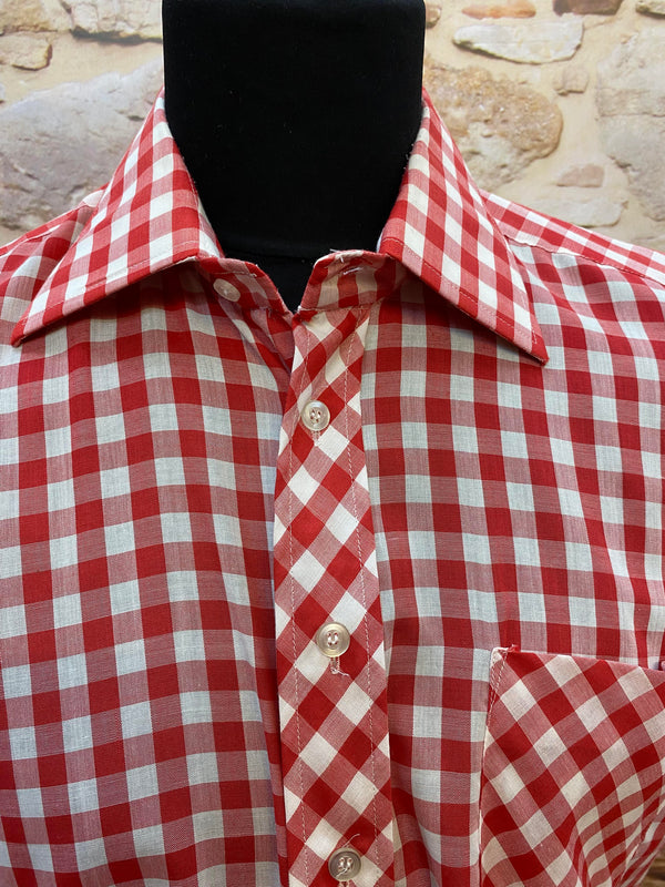 Kariertes Vintage Kurzarmhemd in Rot-Weiß, Gr.42